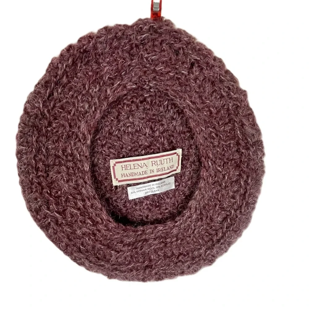 Helena Ruuth Handmade in Ireland Mohair Wool Blend Beret Hat Plum Burgundy Fuzzy